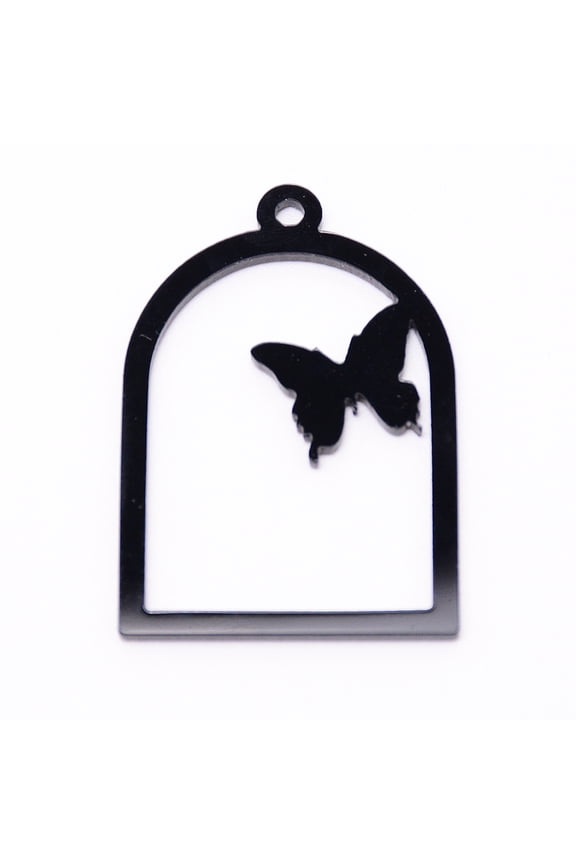 3 pc Acrylic Open Back Bezel Pendants For DIY UV Resin Epoxy Resin Pressed Flower Jewelry Butterfly Black 49.5x34x2.5mm Hole: 3mm