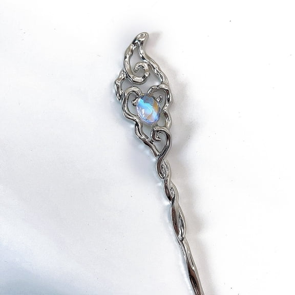 3 pc Alloy Cloud Hair Sticks with Moonstone Platinum 180mm