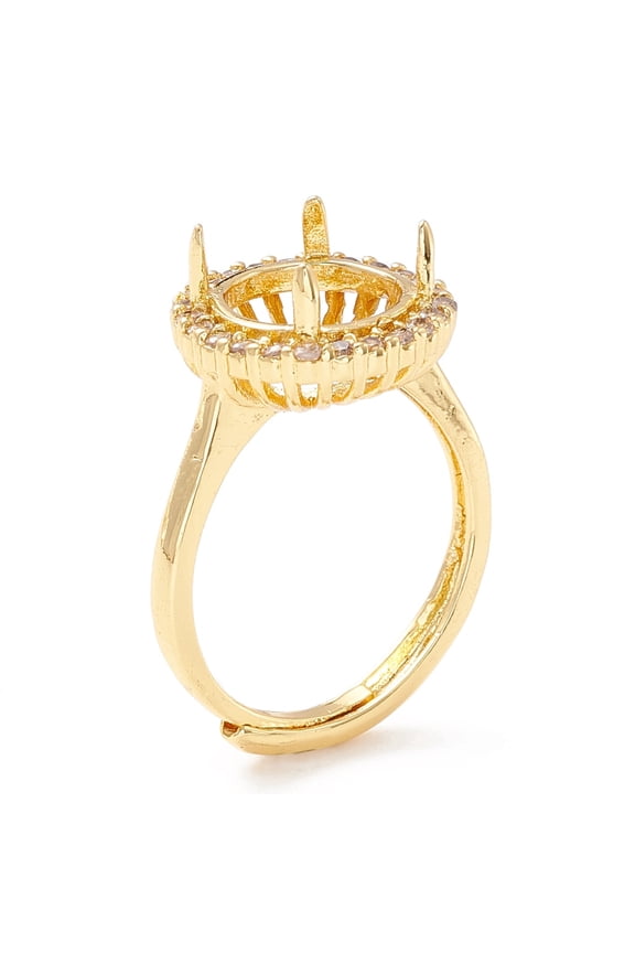3 pc Brass Cubic Zirconia Adjustable Ring Components 4 Claw Prong Ring Settings Long-Lasting Plated Cadmium Free & Lead Free Flat Round Golden Tray: 8.5mm 2.5mm US Size 7 1/2(17.7mm)