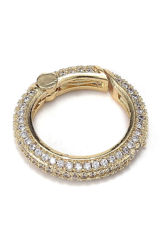3 pc Brass Micro Pave Clear Cubic Zirconia Spring Gate Rings Long-Lasting Plated Ring Real 18K golden Plated 18.5x19x3.6mm