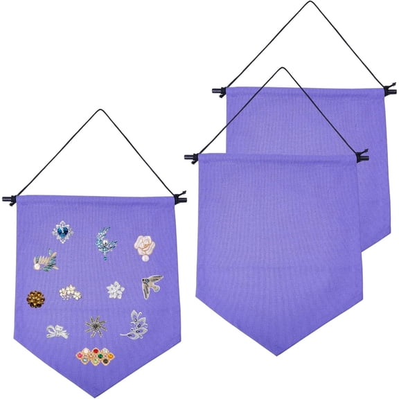 3 pc Canvas Wall Hanging Brooch Jewelry Banner Holder for Badge Storage with Hanging Cord Rectangle Slate Blue 470mm for Handmade