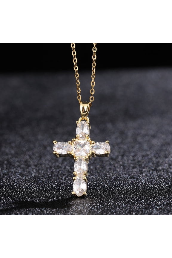 3 pc Cross Brass Pendant Necklaces with Rhinestone 15.75 inch(40cm)