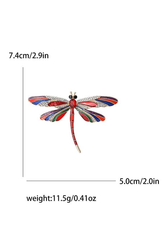 3 pc Enamel Pin Alloy Rhinestone Brooch for Backpack Clothes Dragonfly Golden Red 74x50mm