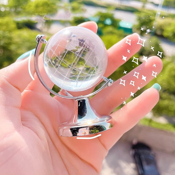 3 pc Featuring Brass and Glass Rotating Globe with Acid Etched Map Platinum 60x45mm