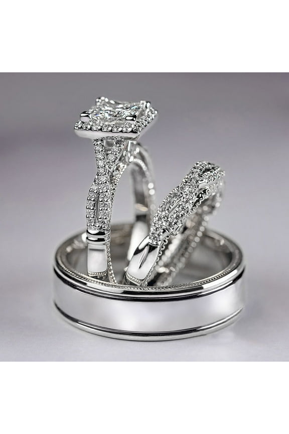 New 3 pc His and Her Wedding Ring Engagement rings for couples set