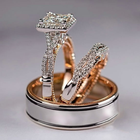 New 3 pc His and Her Wedding Ring Engagement rings for couples set