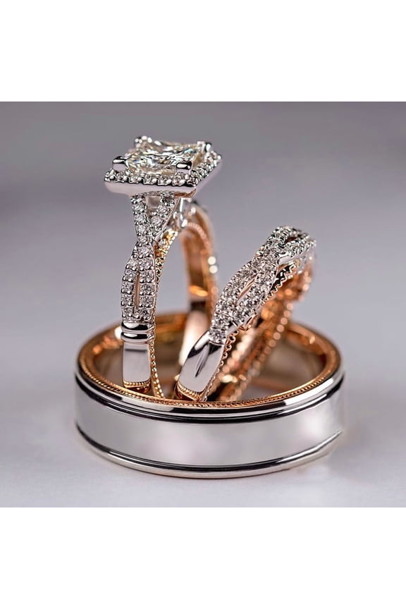 New 3 pc His and Her Wedding Ring Engagement rings for couples set