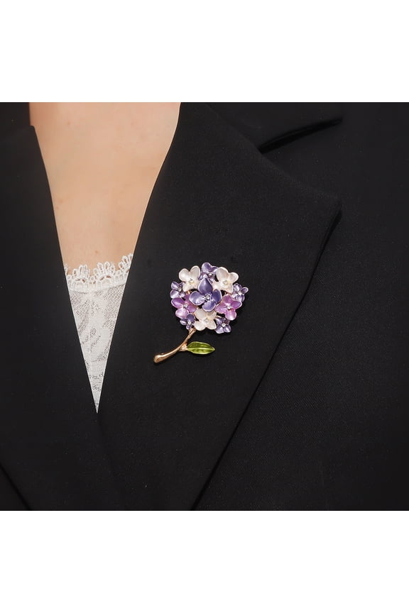 3 pc Hydrangea Enamel Pins Alloy Rhinestone Brooches for Backpack Clothes Medium Orchid 53x35mm