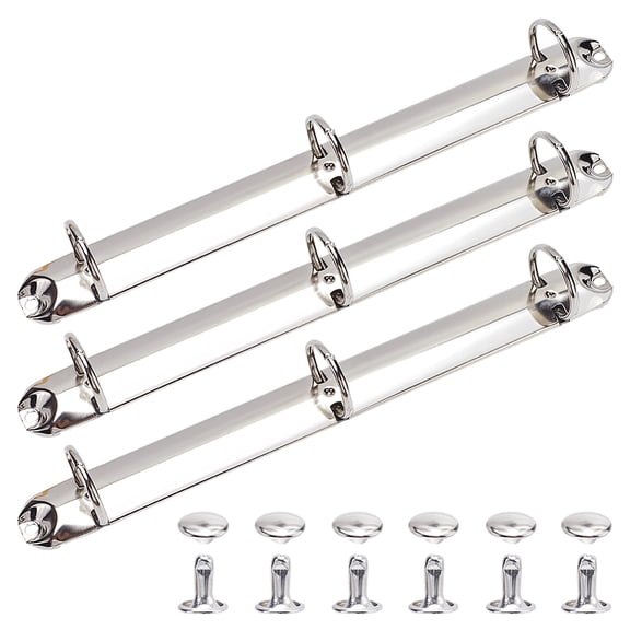 3 pc Iron Notebook 3-Ring Loose Leaf Book Binder Hinged Clamp O Rings Binding Spines Combs for Organizers Planners Platinum 278x26x30mm Hole: