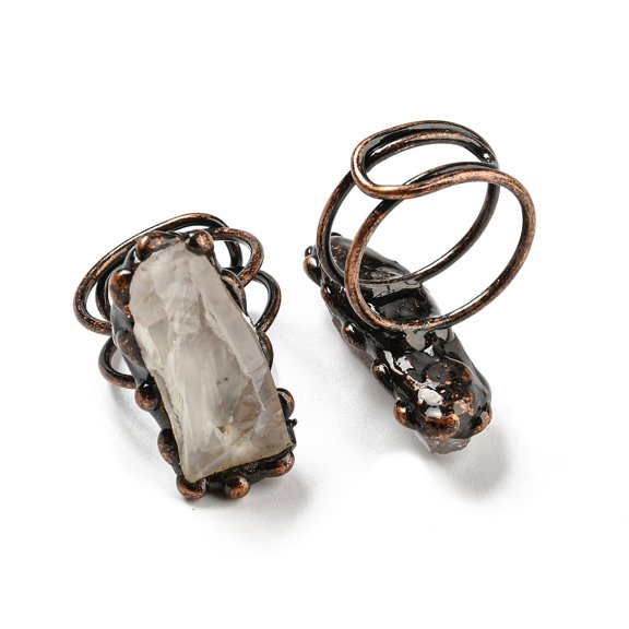 3 pc Irregular Rectangle Natural Green Quartz Adjustable Rings Red Copper Tin Finger Ring Cadmium Free & Lead Free Inner Diameter: 18.7~19.2mm