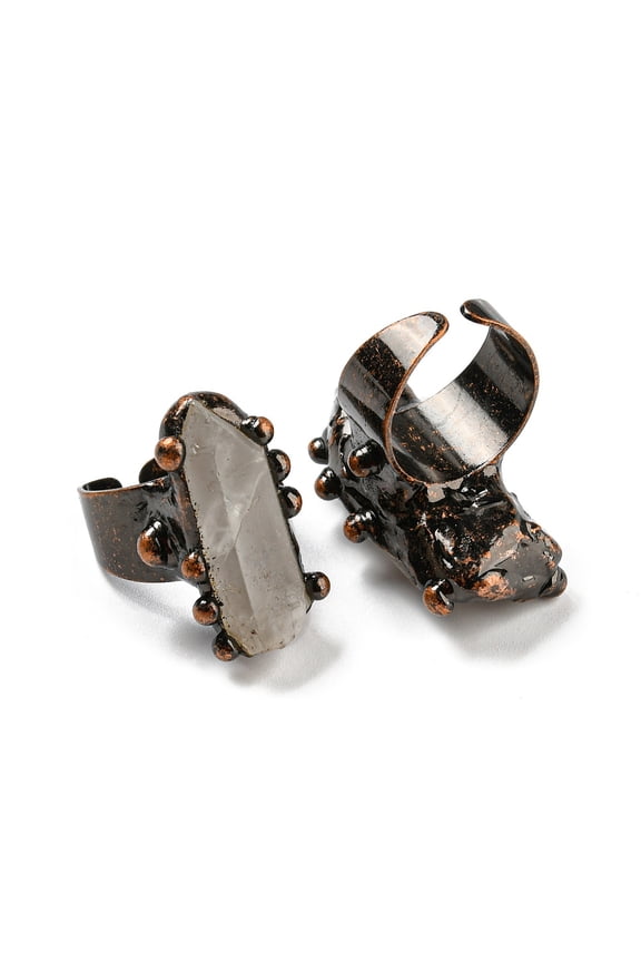3 pc Irregular Rectangle Natural Quartz Open Cuff Rings Red Copper Tin Finger Ring Cadmium Free & Lead Free Inner Diameter: 18~18.3mm