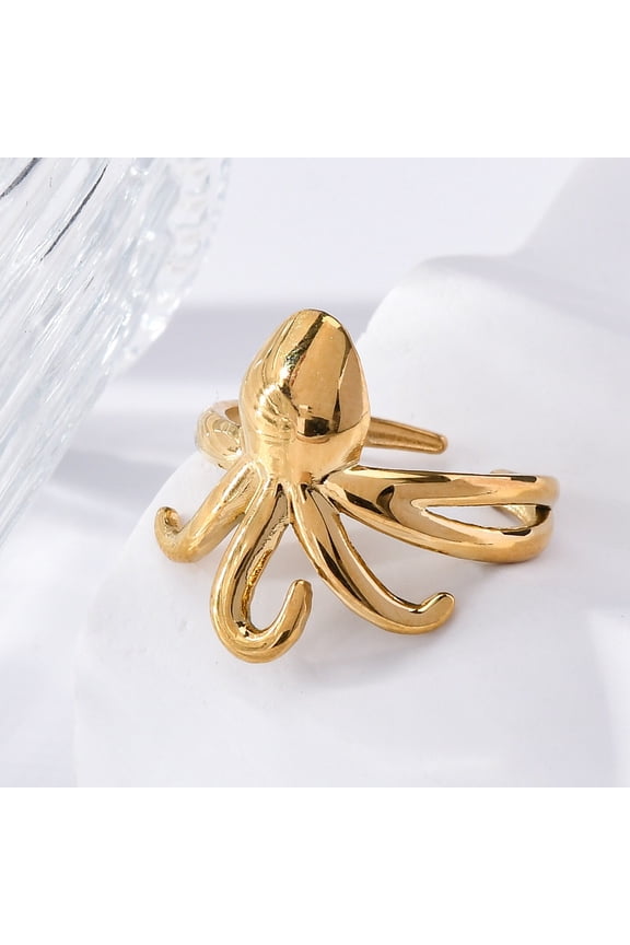 3 pc Marine Animal Theme 304 Stainless Stee Open Cuff Rings Real 18K golden Plated Octopus 19mm Adjustable