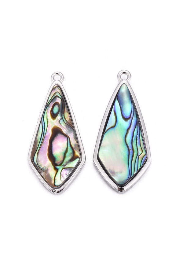 3 pc Natural Abalone Shell/Paua Shell Pendants with Brass Findings Kite Platinum 30x13.5x4mm Hole: 1.4mmDIY
