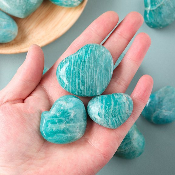 3 pc Natural Amazonite Heart Palm Stones Pocket Stone for Reiki Balancing Meditation Home Decoration 30~35mm
