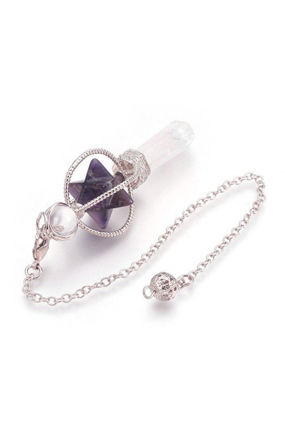 3 pc Natural Amethyst Dowsing Pendulums with Platinum Tone Brass Findings Star 257mm Hole: 2mm