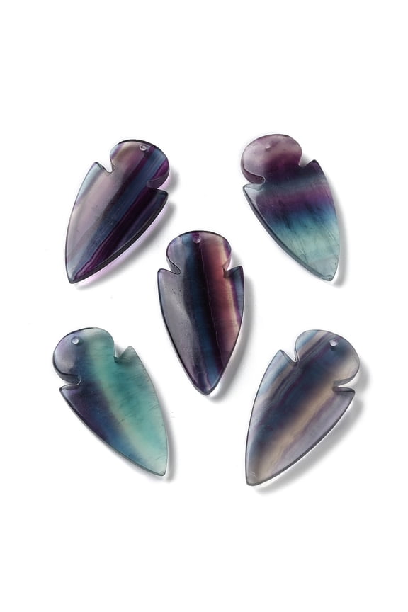3 pc Natural Fluorite Pendants Arrowhead Charms 47x23x7mm Hole: 1.5mm