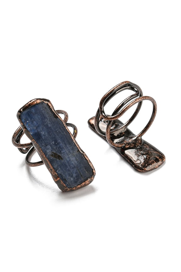 3 pc Natural Kyanite/Cyanite/Disthene Twist Rectangle Adjustable Rings Red Copper Tin Finger Ring Cadmium Free & Lead Free Inner Diameter: 18.5~18.7mm
