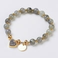 thumbnail image 1 of 3 pc Natural Labradorite Beads Stretch Bracelets with Electroplate Natural Druzy and Brass Findings Heart and Flat Round 2-1/8 inch(5.5cm) Charms: 12~13x12x1~7mm, 1 of 2