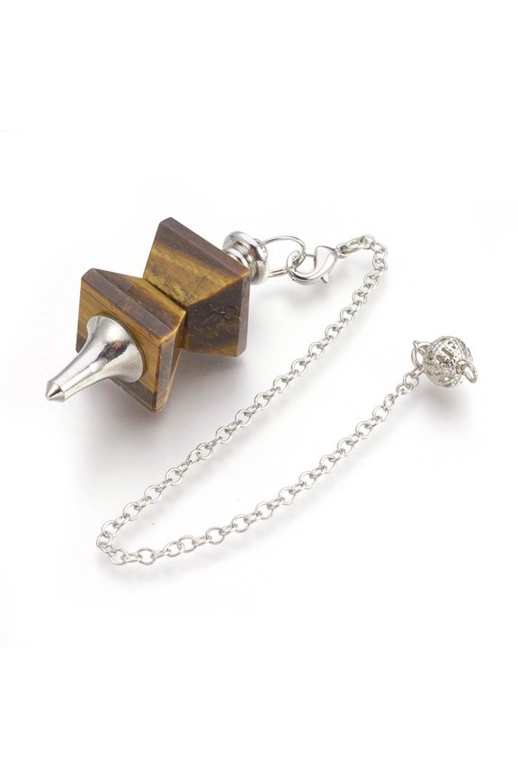 3 pc Natural Tiger Eye Dowsing Pendulums with Platinum Tone Brass Findings Trapezoid 235mm Hole: 2mm