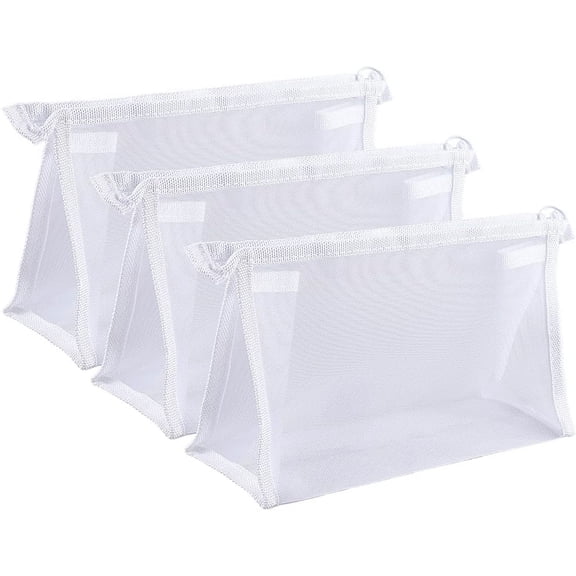 3 pc Nylon Storage Bags Rectangle with Zipper for Cosmetic & Daily Necessities Supplies White 248x152x10mm Nylon