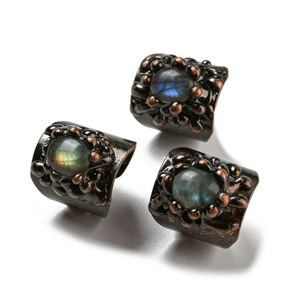 3 pc Oval Natural Labradorite Open Cuff Rings Red Copper Tin Finger Ring Cadmium Free Lead Free Inner Diameter: 16.5~17mm