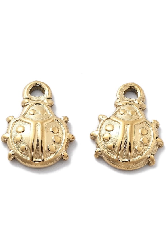 3 pc PVD Vacuum Plating 304 Stainless Steel Charms Ladybug Charm Real 18K golden Plated 13x10.5x3mm Hole: 1.2mm