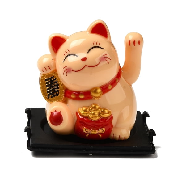 3 pc Plastic Solar Powered Japanese Lucky Cat Figurines for Home Car Office Desktop Decoration Sandy Brown 65x54x49mm