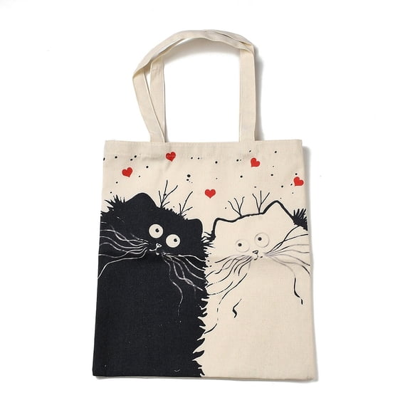 3 pc Printed Canvas Women's Tote Bags with Handle Shoulder Bags for Shopping Rectangle with Cat Pattern Wheat 61cm