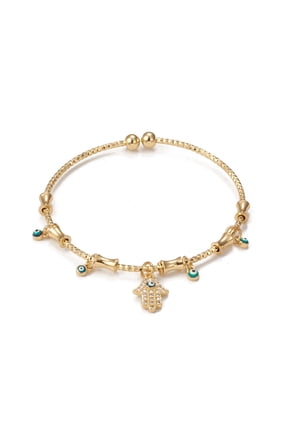 3 pc Rack Plating Brass Micro Pave Cubic Zirconia Hamsa Hand Bangles Long-Lasting Plated Cadmium Free & Lead Free Inner Diameter: 2-1/4 inch