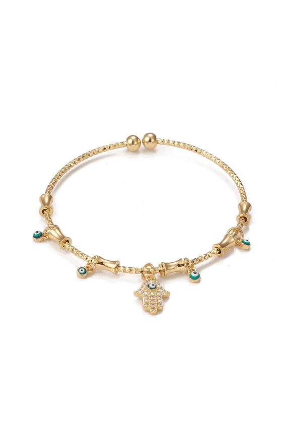 3 pc Rack Plating Brass Micro Pave Cubic Zirconia Hamsa Hand Bangles Long-Lasting Plated Cadmium Free & Lead Free Inner Diameter: 2-1/4 inch
