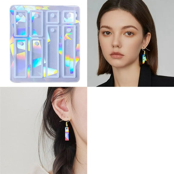 3 pc Rectangle Shape Holographic Pendant DIY Silicone Mold Resin Casting Molds for UV Resin Epoxy Resin Craft Making Light Sky Blue 76x70x6.5mm Hole: 3mm Inner Diameter: 10~49x9.5~10mm