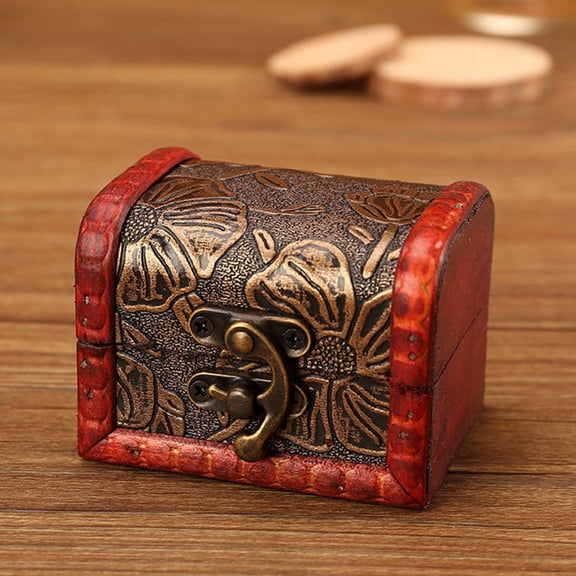 3 pc Retro Engraved Wood Jewelry Storage Treasure Boxs with Clasps for Necklaces Rings Earrings Rectangle Cerise 8x6.5x6cm