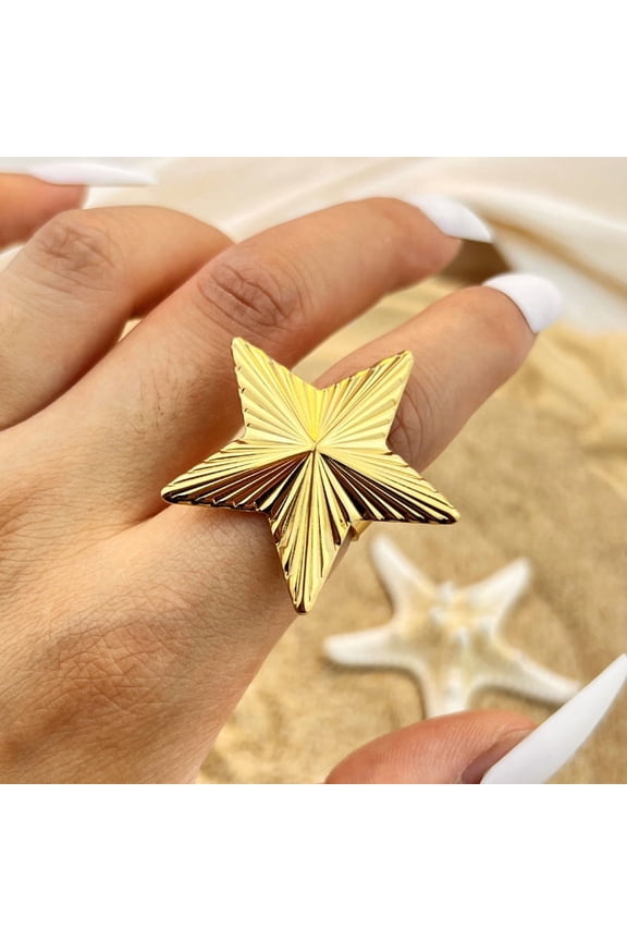3 pc Rotatable Finger Rings 304 Stainless Steel Finger Rings for Women Pentagram Real 18K golden Plated Inner Diameter: 17mm