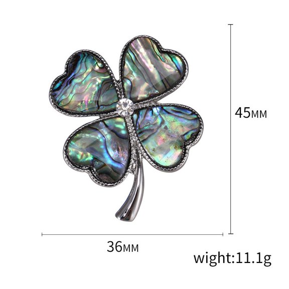 3 pc Saint Patrick's Day Shell Brooch Clover Alloy Rhinestone Brooch with Enamel Platinum 45x36mm