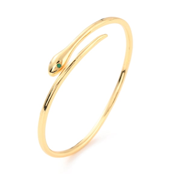 3 pc Snake Wrap Cubic Zirconia Cuff Bangle Real 18K golden Plated Brass Plain Open Bangle for Women Cadmium Free Lead Free Green Inner Diameter: 2-1/8x1-7/8 inch(5.54x4.9cm)