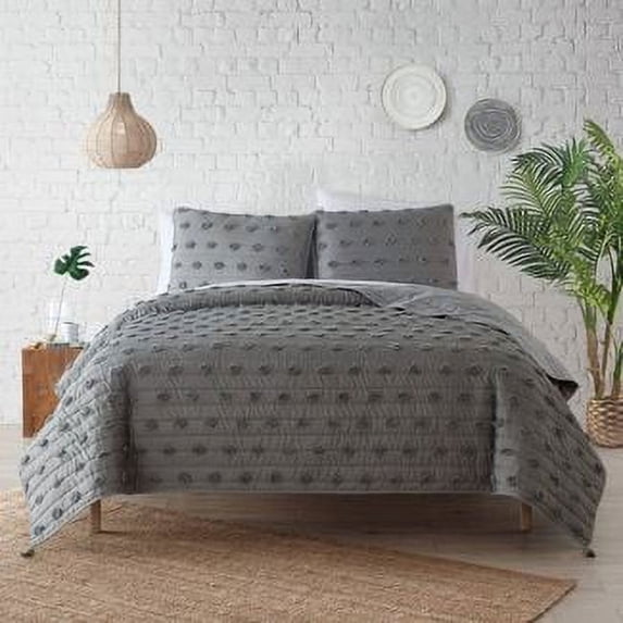 3 pc. Solid Eyelash Quilt Set - Mudd - Full/Queen