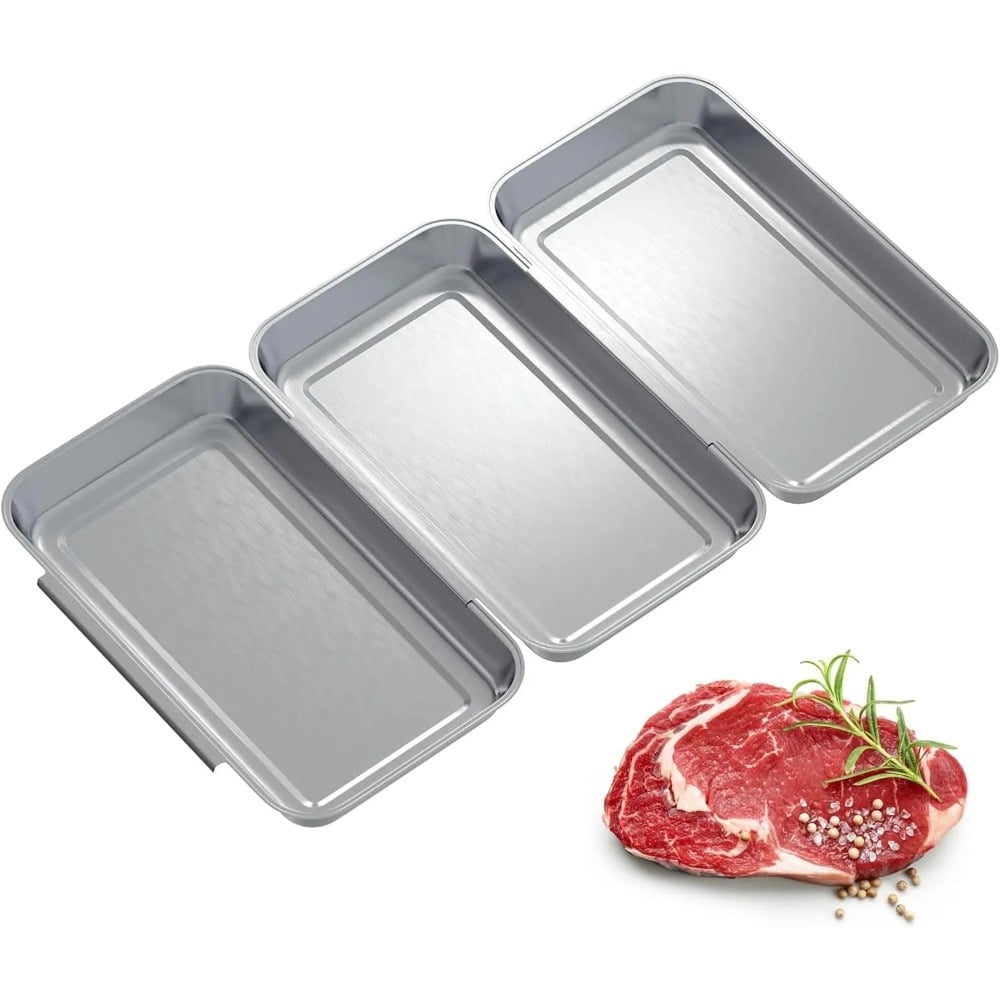 HULISEN Breading Trays Set Of 3, Large Stainless Steel Breading Pans For Dredging Chicken Breasts And Marinating Meat, Interlocking Food Prep Trays For Coating Fish And Breadcrumb Dishes, Oven Safe
