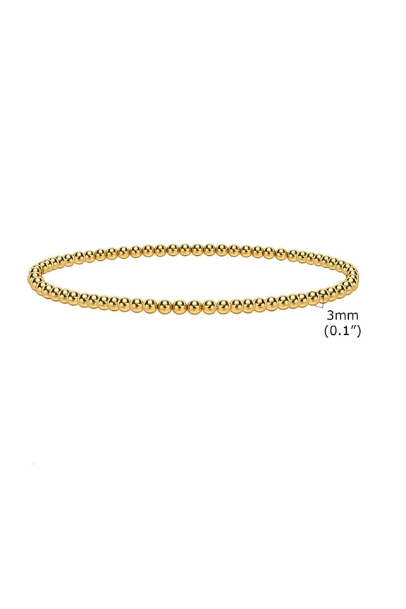 3 pc Stainless Steel Round Beaded Stretch Bracelets Golden Inner Diameter: 2-3/8 inch(6cm)DIY