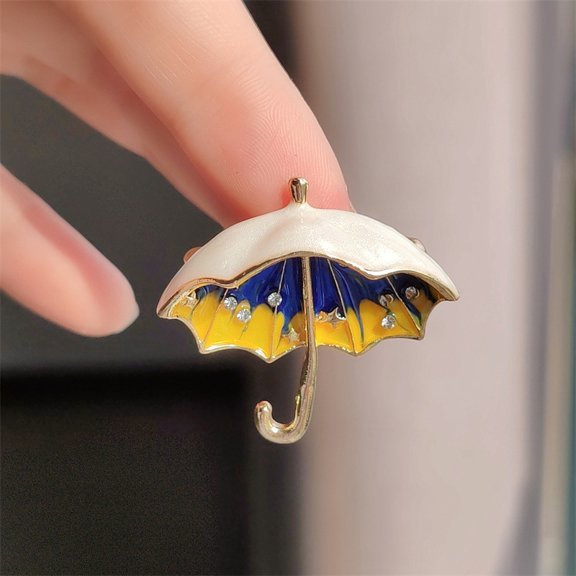 3 pc Umbrella Enamel Pins Alloy Rhinestone Brooches for Backpack Clothes Dark Blue 33x33mm