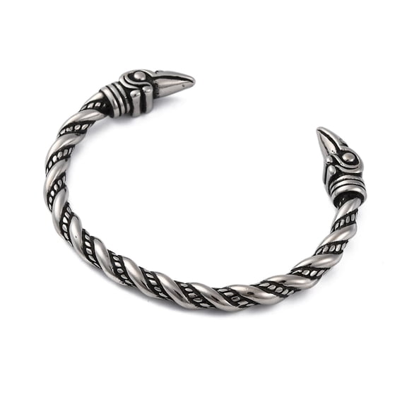 3 pc Viking 304 Stainless Steel Twisted Eagle Open Cuff Bangles for Men Platinum Inner Diameter: 2-3/4 inch(7cm) 9.5mm
