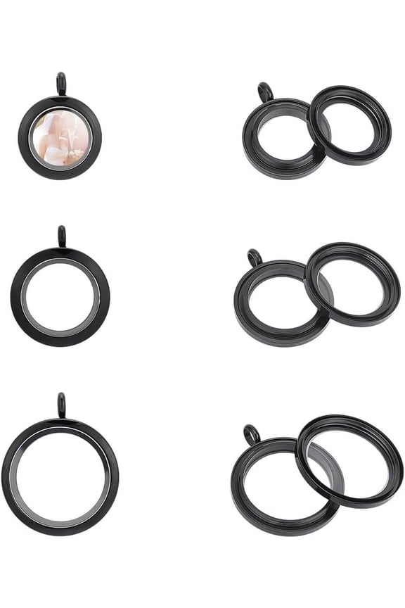 3 pcs 3 Size Memory Locket Pendants Glass Photo Charms colorful