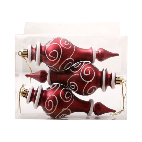 3 pcs 5.71 inch Finial Christmas Ball Ornament, Plastic Shatterproof Hanging Teardrop Xmas Tree Decor for Party Fireplace Window