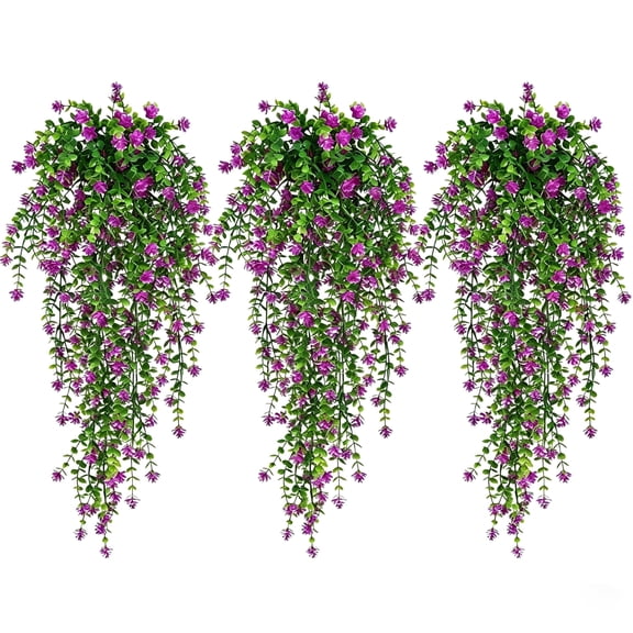AGDISH 3 pcs Artificial Hanging Flowers Fake Wisteria Vines, Faux Fern Ivy Plant for Outdoor Garden Porch Decor