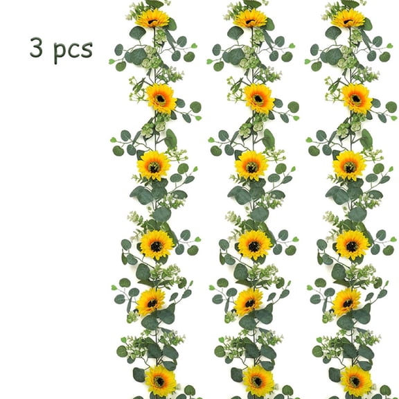 3 pcs Artificial Sunflower Garland, 70.86 Inches Silk Sunflowers Vines Hanging Flowers Garland with Green Leaves for Party Baby Shower Birthday Wedding Room Decor