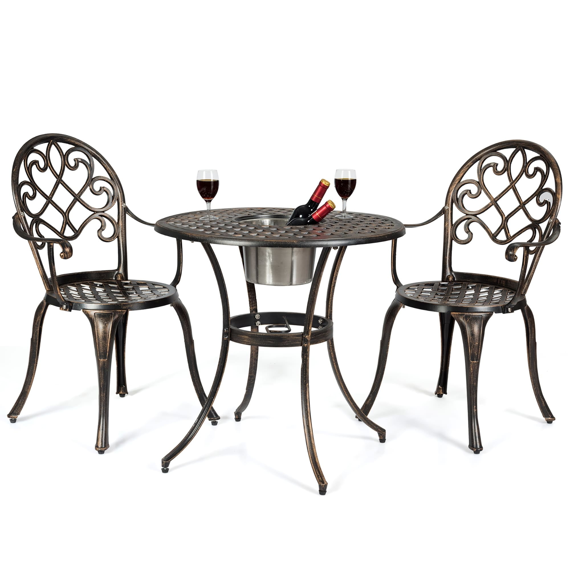 Bronze Cast Aluminum Outdoor Bistro Set with Ice Bucket