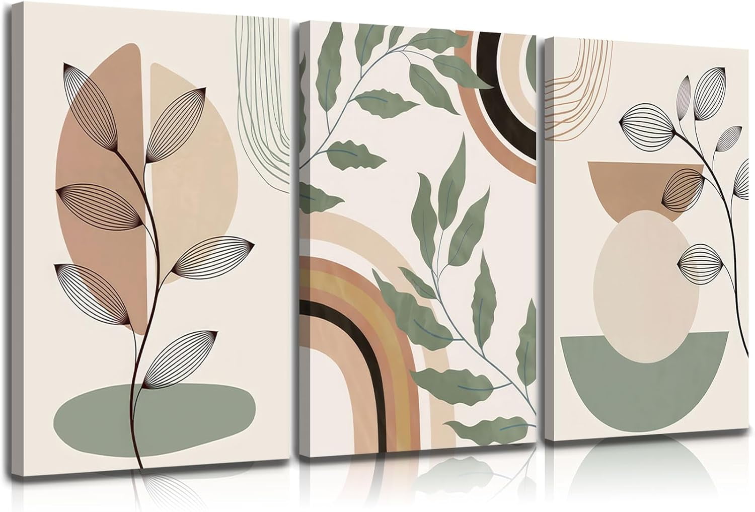 3 pcs Boho Canvas Wall Art Green Sage Botanical Painting Wall Decor ...