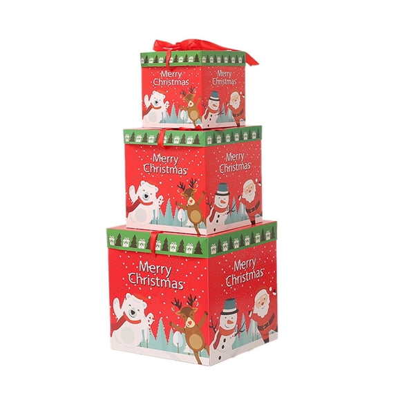 3 pcs Christmas Nesting Gift Boxes with Lids House Gift Boxes Candy Christmas Stacking Boxes, Xmas Square Cardboard Decorative Boxes for Present Wrapping Holiday Party Decor