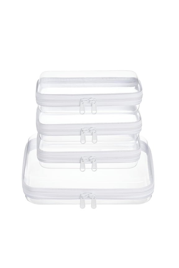3 pcs Clear Zipper Pouches,Hard Shell Zipper Case, Toiletry Bag for Travel, CLear Diaper Bag, Toiletry Pouch, Travel Organizer, Cosmetic Bag,Toy Storage Bins (M+2S)