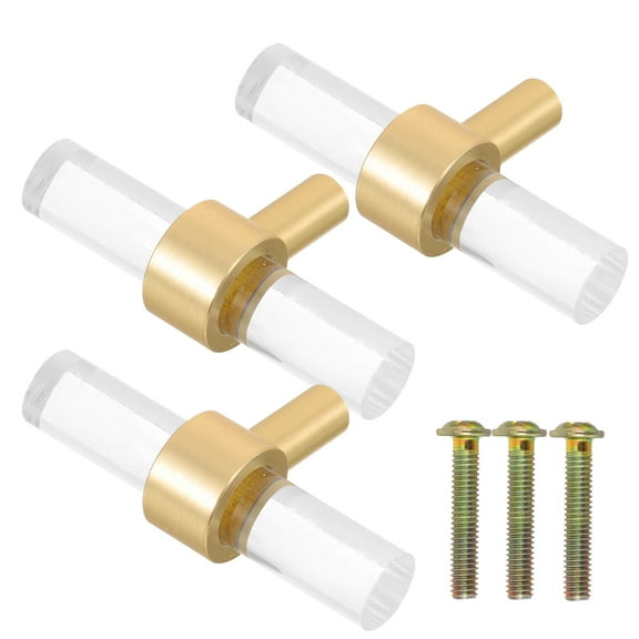 3 pcs Clear and Golden Acrylic Dresser Pulls for Cupboard and Drawer Handles