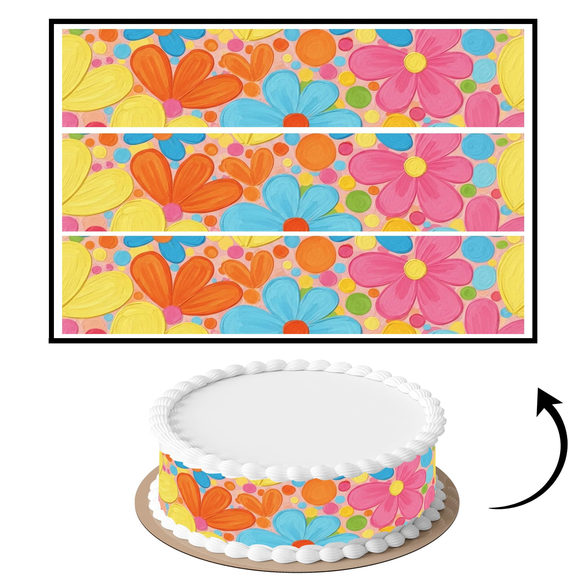 3 pcs Colorful Spring Garden Cake Strips Edible birthday cake strips ...